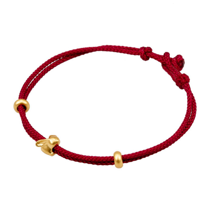 Buddha Stones 999 Gold Small Lucky Rabbit Osmanthus Design Handmade Luck Braided Rope Bracelet - image 4