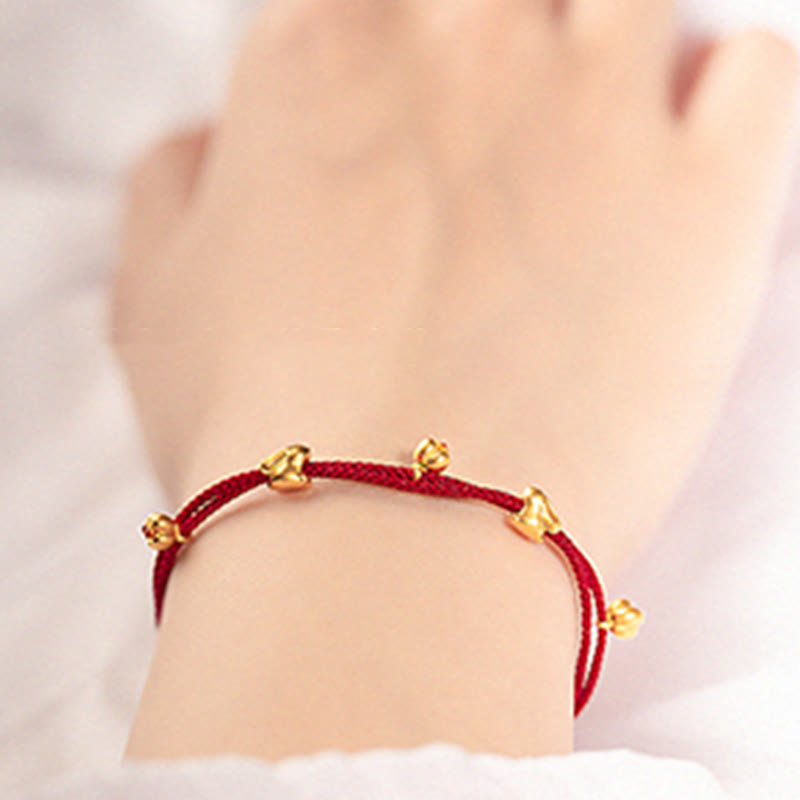 Buddha Stones 999 Gold Small Lucky Rabbit Osmanthus Design Handmade Luck Braided Rope Bracelet