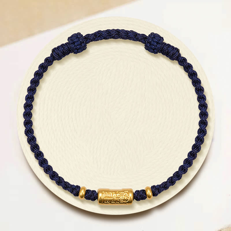 Buddha Stones 999 Gold Good Luck Amulet Carved Design Handmade Strength Braided Rope Bracelet - image 9
