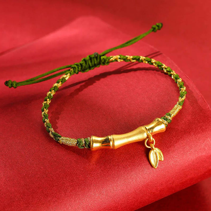 Buddha Stones 999 Gold Bamboo Leaf Design Handmade Protection Braided Rope Bracelet