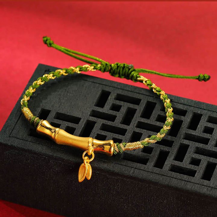 Buddha Stones 999 Gold Bamboo Leaf Design Handmade Protection Braided Rope Bracelet