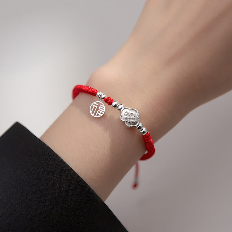 Buddha Stones Handmade 925 Sterling Silver Fu Character Auspicious Clouds Blessing Braided Rope Bracelet - image 3