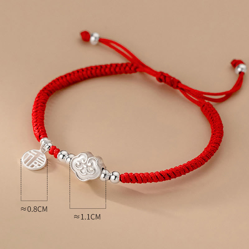 Buddha Stones Handmade 925 Sterling Silver Fu Character Auspicious Clouds Blessing Braided Rope Bracelet