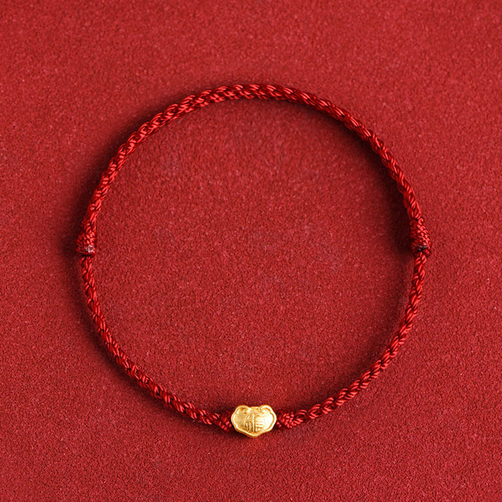 Buddha Stones 999 Gold Chinese Lock Charm Fu Character Protection Handmade Rope Bracelet