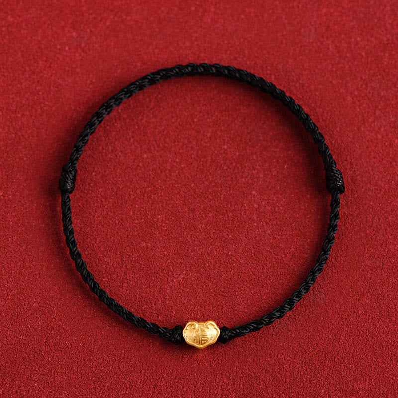Buddha Stones 999 Gold Chinese Lock Charm Fu Character Protection Handmade Rope Bracelet - Black - Baby Version Fit For 0-4 Years Old(Wrist Circumference 12-18cm) - image 17