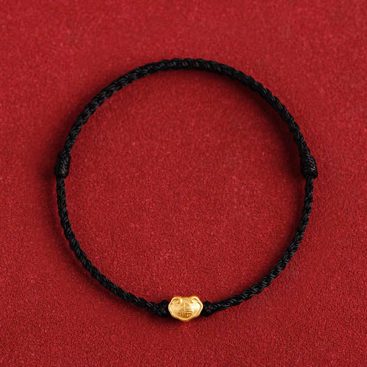 Buddha Stones 999 Gold Chinese Lock Charm Fu Character Protection Handmade Rope Bracelet - Black - Baby Version Fit For 0-4 Years Old(Wrist Circumference 12-18cm) - image 16