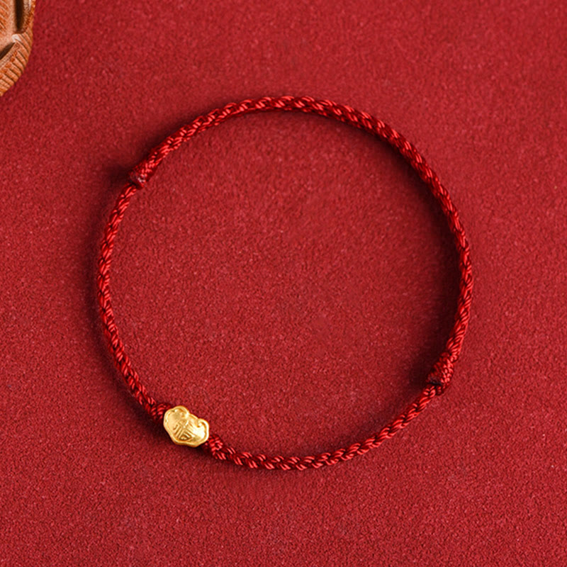 Buddha Stones 999 Gold Chinese Lock Charm Fu Character Protection Handmade Rope Bracelet