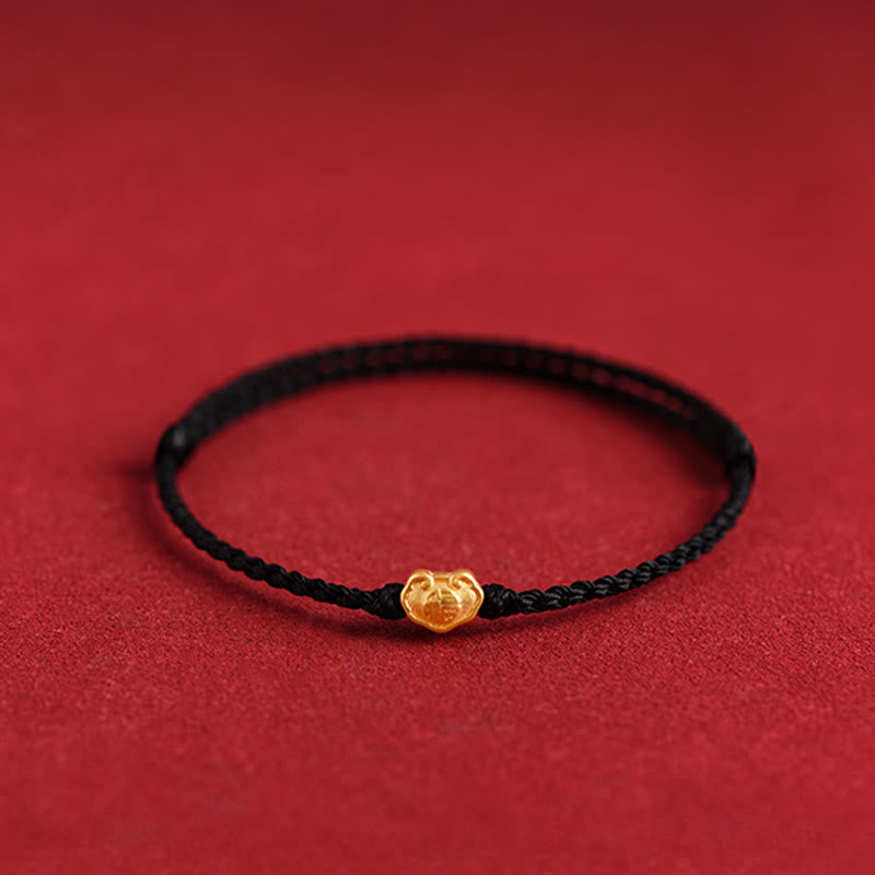 Buddha Stones 999 Gold Chinese Lock Charm Fu Character Protection Handmade Rope Bracelet