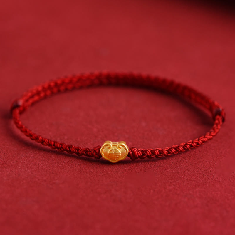 Buddha Stones 999 Gold Chinese Lock Charm Fu Character Protection Handmade Rope Bracelet