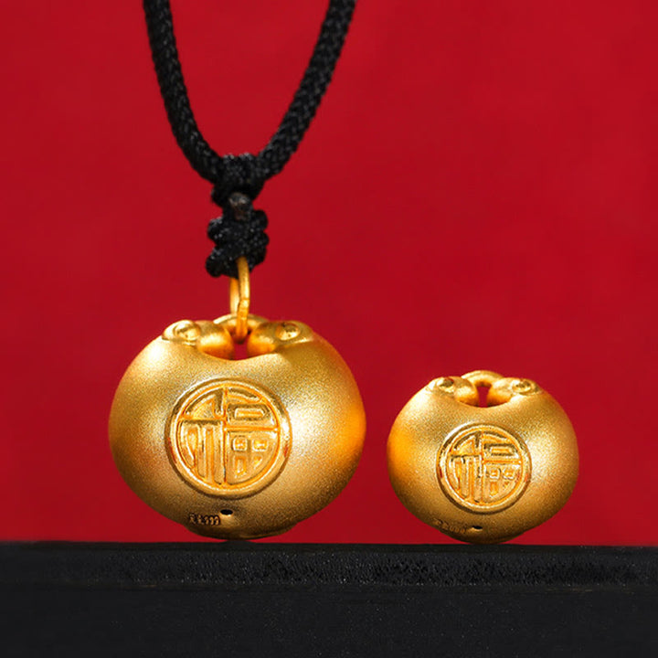 Buddha Stones 999 Gold Fu Character Wish Lock Pattern Luck Rope Necklace Pendant - image 0