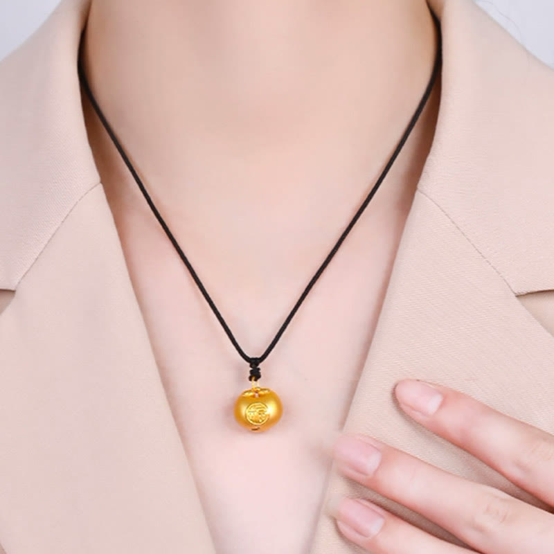 Buddha Stones 999 Gold Fu Character Wish Lock Pattern Luck Rope Necklace Pendant - image 13