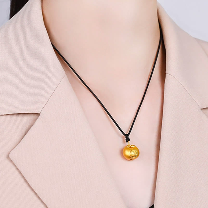 Buddha Stones 999 Gold Fu Character Wish Lock Pattern Luck Rope Necklace Pendant - image 12