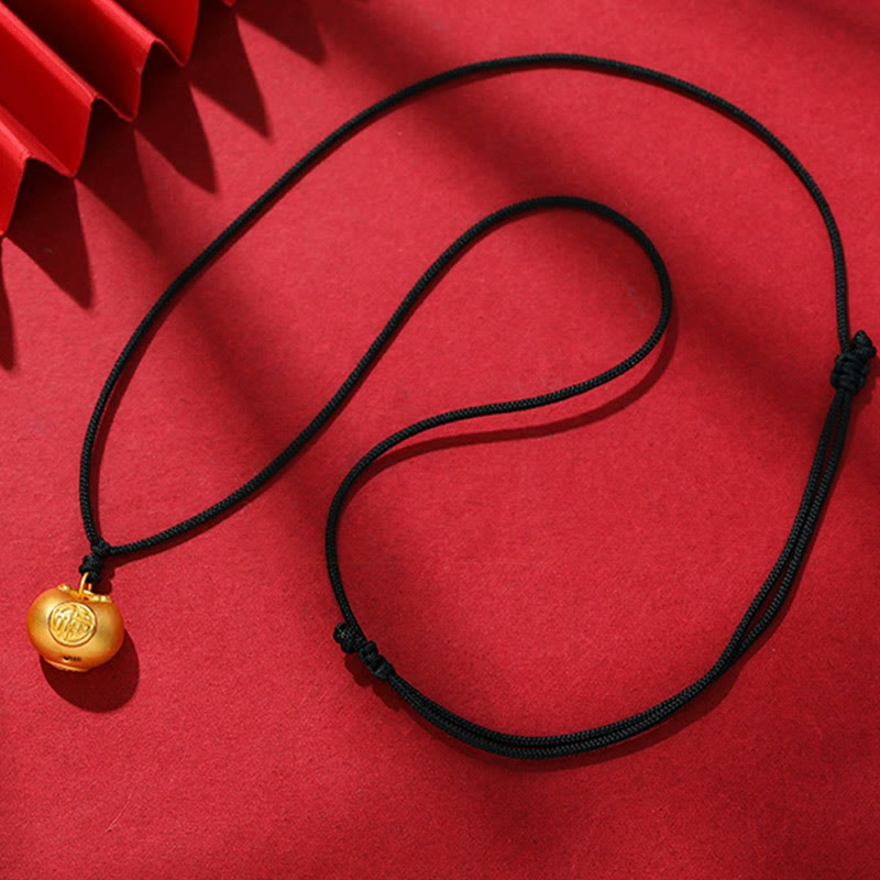 Buddha Stones 999 Gold Fu Character Wish Lock Pattern Luck Rope Necklace Pendant - image 7