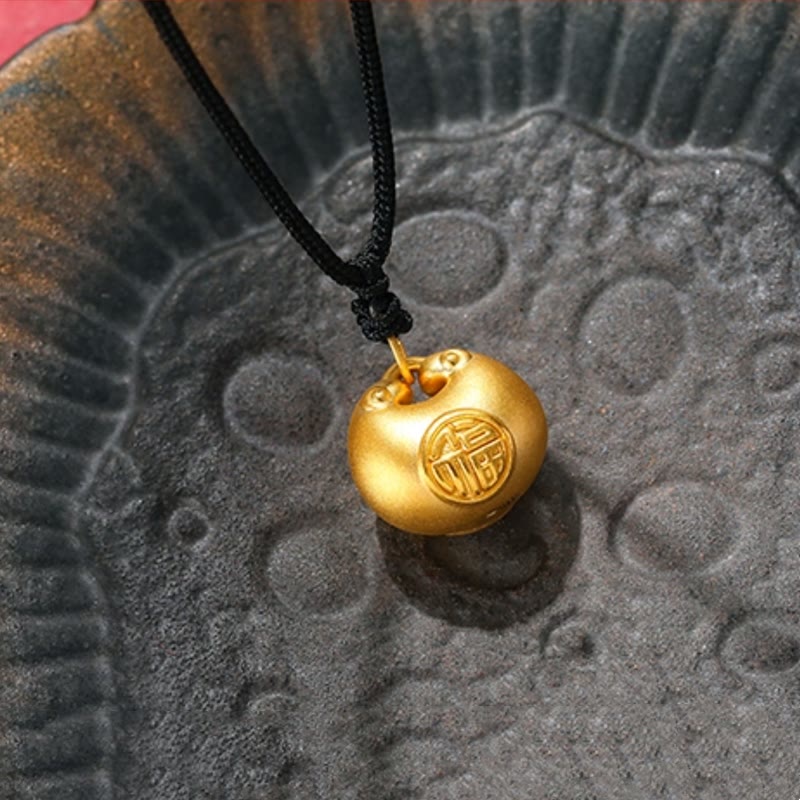 Buddha Stones 999 Gold Fu Character Wish Lock Pattern Luck Rope Necklace Pendant - Big Fu Character(Gold About 1.45g)+ Black Necklace Rope - image 6