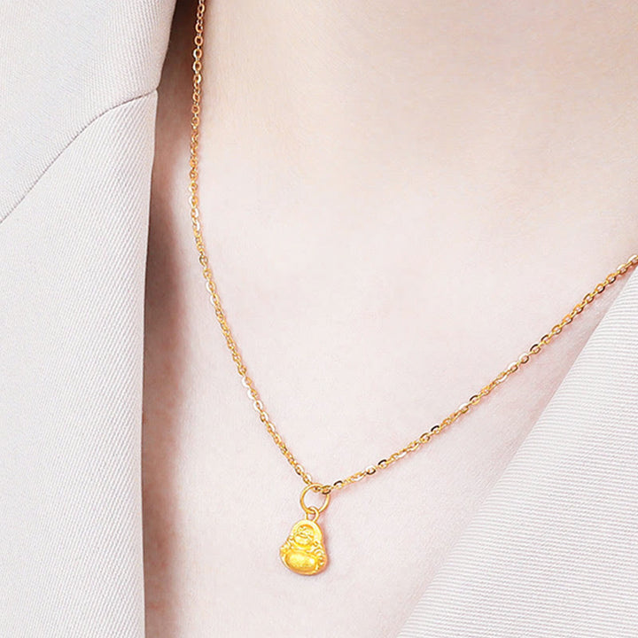 Buddha Stones 999 Gold Mini Laughing Buddha Luck Wealth Necklace Pendant - image 15