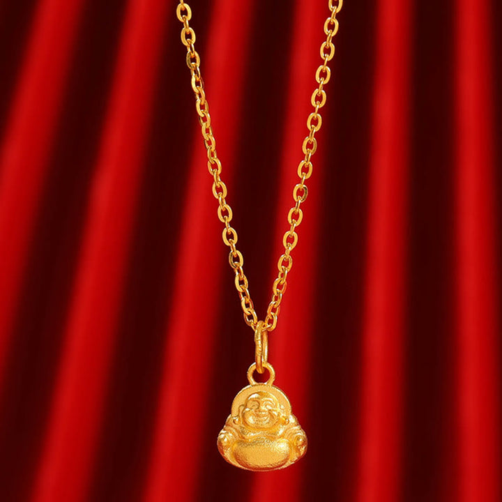 Buddha Stones 999 Gold Mini Laughing Buddha Luck Wealth Necklace Pendant - Super Mini Laughing Buddha(Gold About 0.96g) - With Gold Chain(Gold About 3.35g) - image 6
