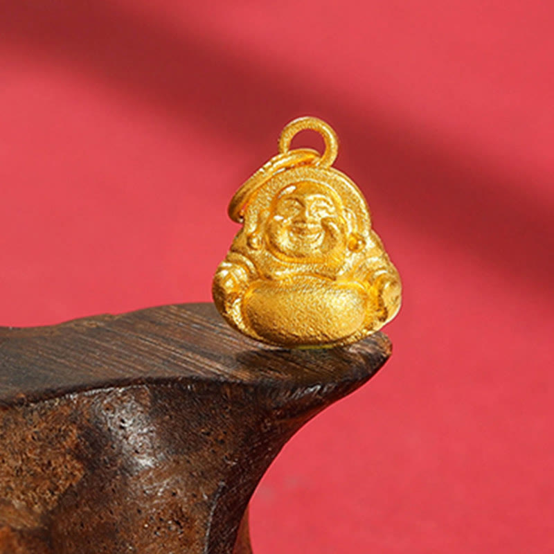 Buddha Stones 999 Gold Mini Laughing Buddha Luck Wealth Necklace Pendant