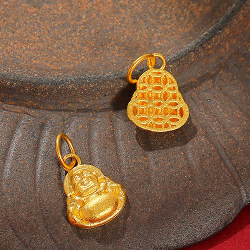 Buddha Stones 999 Gold Mini Laughing Buddha Luck Wealth Necklace Pendant - image 13