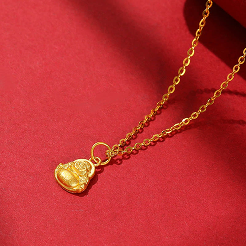 Buddha Stones 999 Gold Mini Laughing Buddha Luck Wealth Necklace Pendant