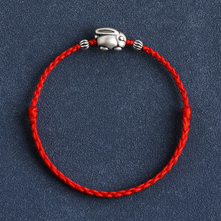 Buddha Stones Handmade 999 Sterling Silver Rabbit Luck Rope Bracelet Anklet - image 1