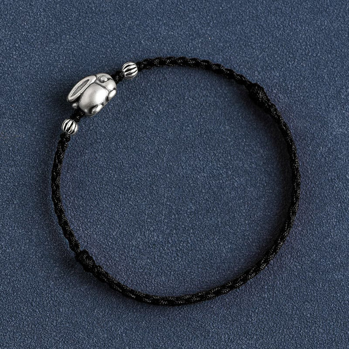 Buddha Stones Handmade 999 Sterling Silver Rabbit Luck Rope Bracelet Anklet