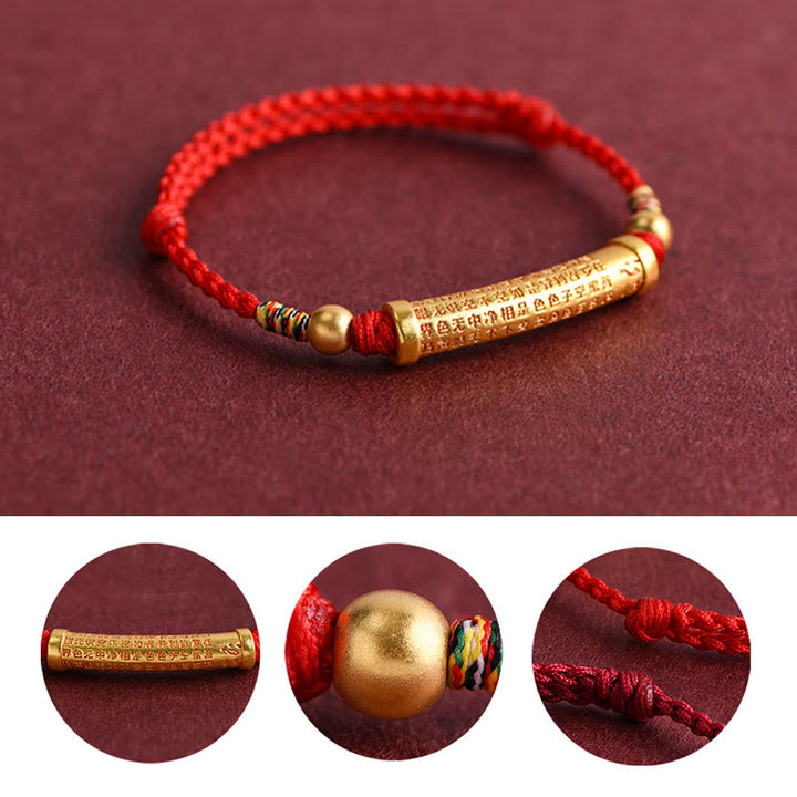 Buddha Stones Handmade Alloy Heart Sutra Protection Strength Rope Bracelet Anklet