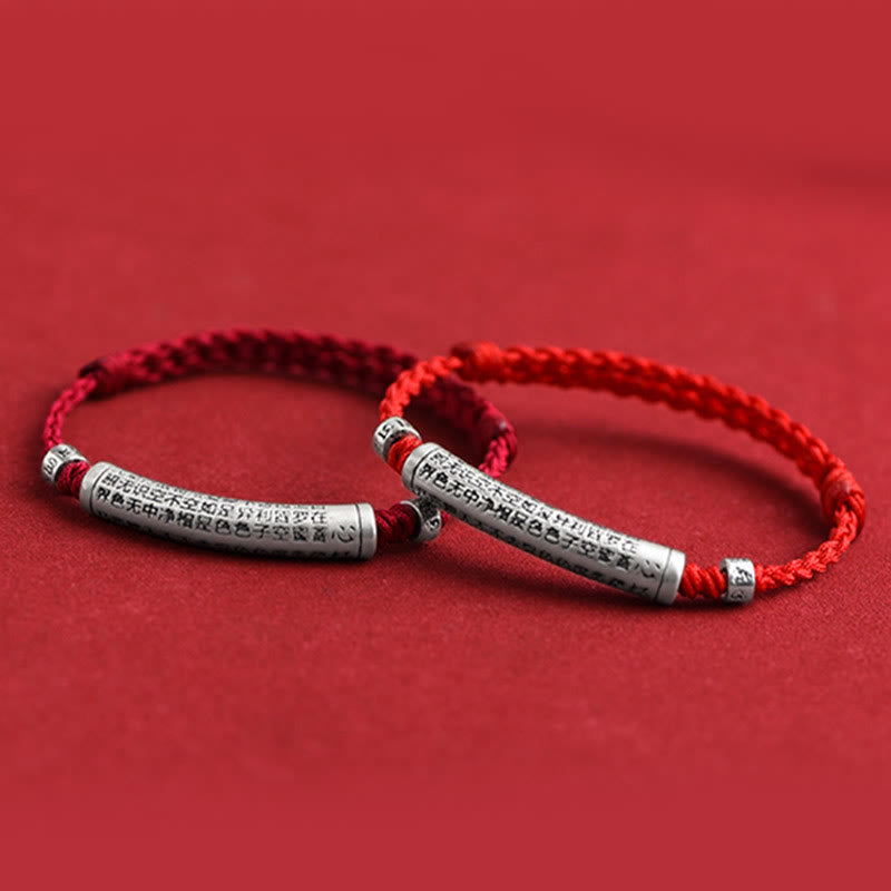 Buddha Stones Handmade 999 Sterling Silver Om Mani Padme Hum Heart Sutra Carved Luck Rope Bracelet Anklet - image 18