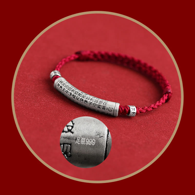 Buddha Stones Handmade 999 Sterling Silver Om Mani Padme Hum Heart Sutra Carved Luck Rope Bracelet Anklet - image 12