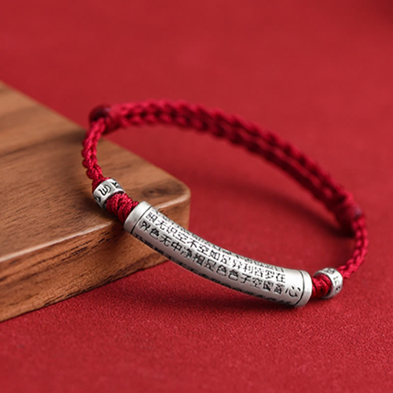 Buddha Stones Handmade 999 Sterling Silver Om Mani Padme Hum Heart Sutra Carved Luck Rope Bracelet Anklet - image 3