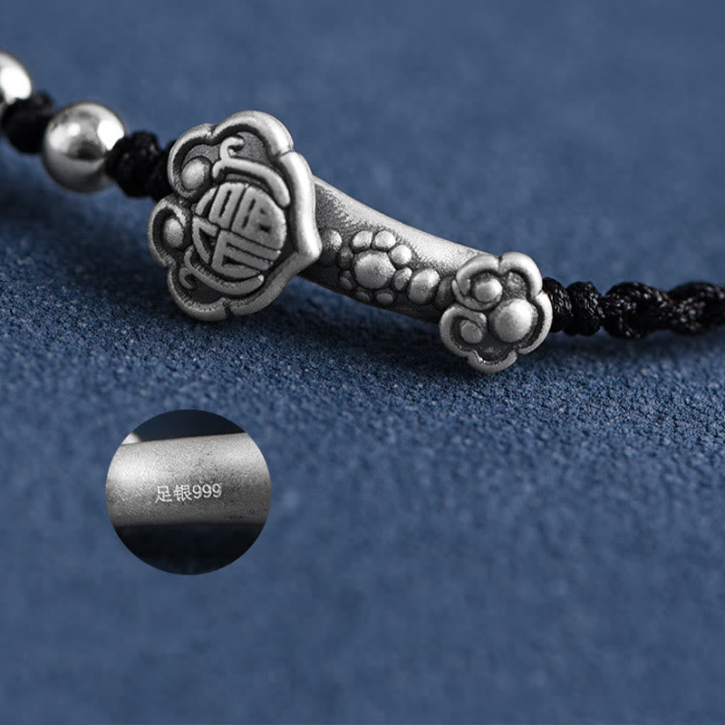 Buddha Stones Handmade 999 Sterling Silver Fu Character Wish Ruyi Handle Fortune Rope Bracelet Anklet - image 22