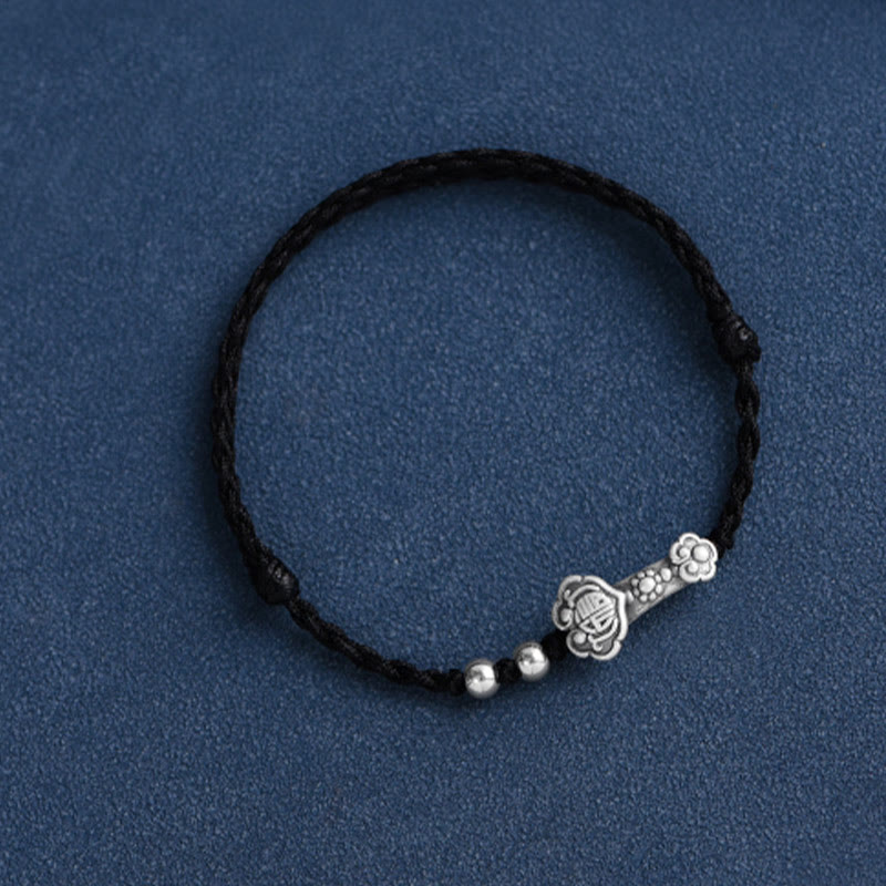 Buddha Stones Handmade 999 Sterling Silver Fu Character Wish Ruyi Handle Fortune Rope Bracelet Anklet - image 18