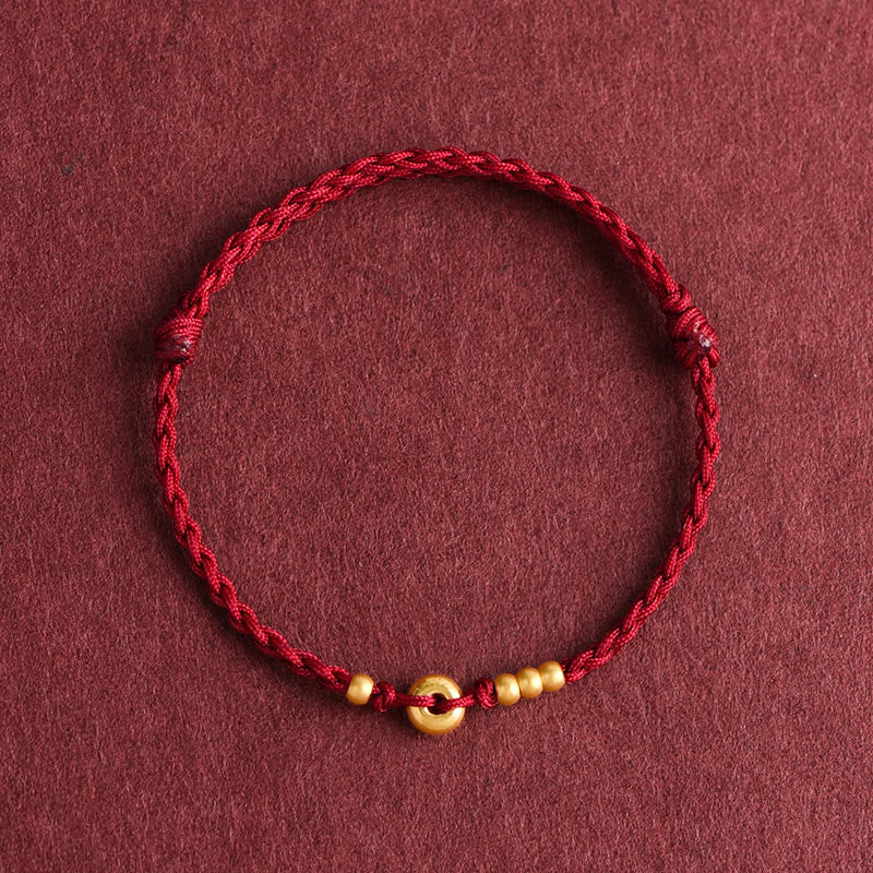 Buddha Stones 999 Gold Small Peace Buckle Design Handmade Luck Braided Rope Bracelet Anklet - Anklet(Circumference 18-30cm) - Dark Red - image 12
