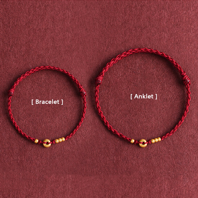 Buddha Stones 999 Gold Small Peace Buckle Design Handmade Luck Braided Rope Bracelet Anklet - image 15