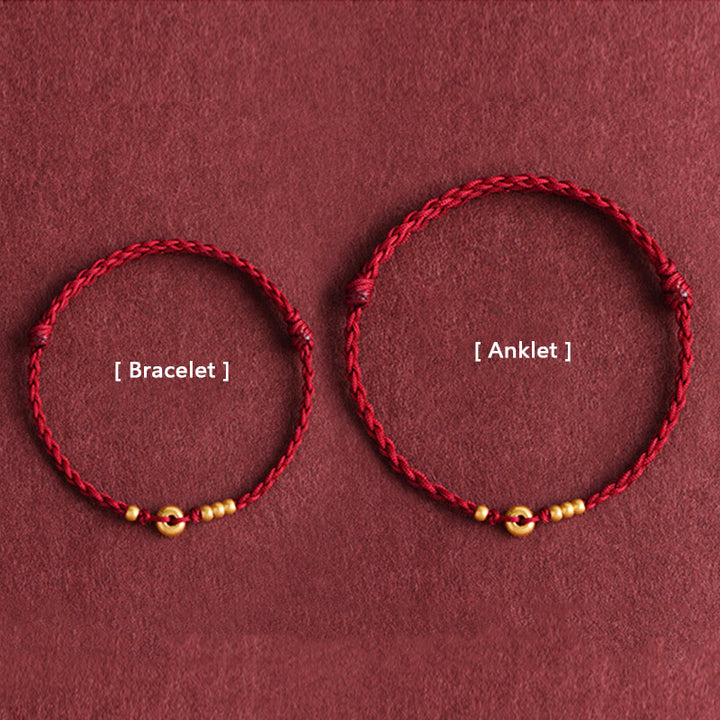 Buddha Stones 999 Gold Small Peace Buckle Design Handmade Luck Braided Rope Bracelet Anklet - image 15