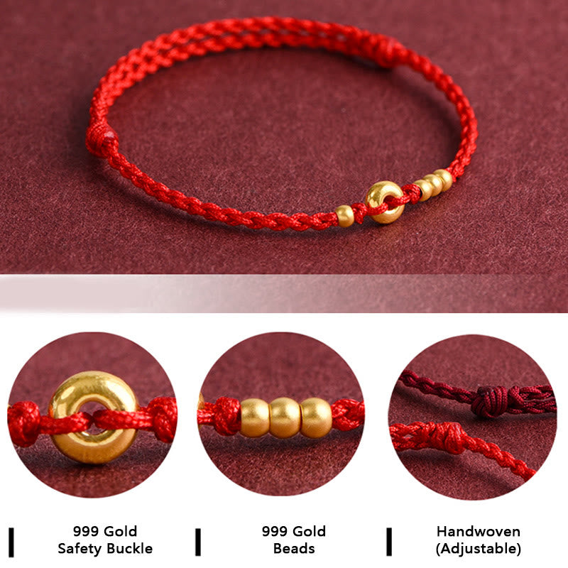 Buddha Stones 999 Gold Small Peace Buckle Design Handmade Luck Braided Rope Bracelet Anklet - image 3