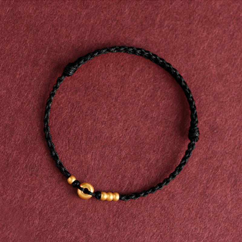 Buddha Stones 999 Gold Small Peace Buckle Design Handmade Luck Braided Rope Bracelet Anklet