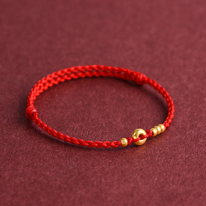 Buddha Stones 999 Gold Small Peace Buckle Design Handmade Luck Braided Rope Bracelet Anklet