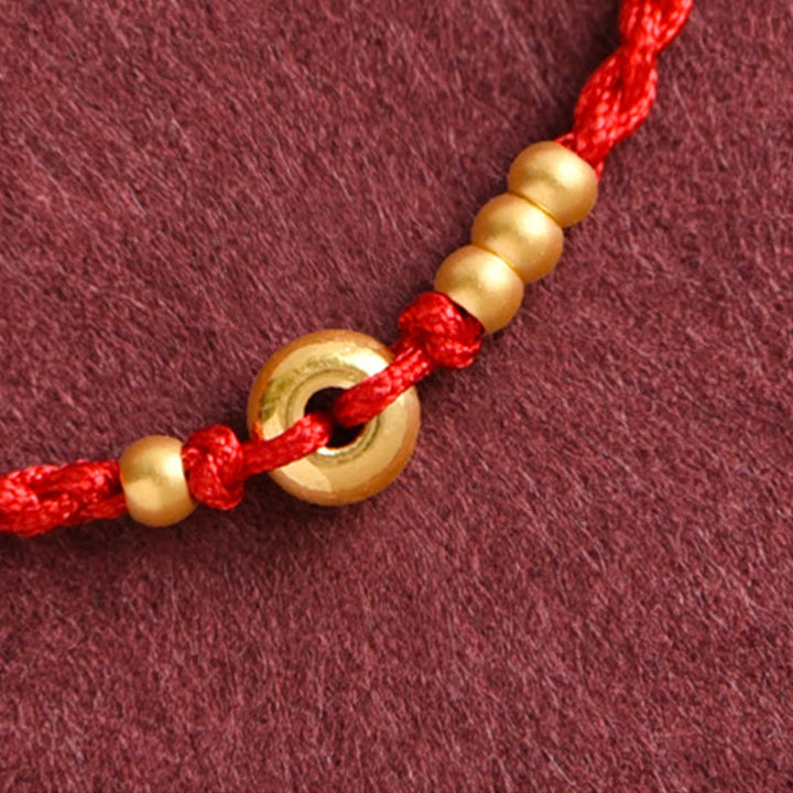 Buddha Stones 999 Gold Small Peace Buckle Design Handmade Luck Braided Rope Bracelet Anklet