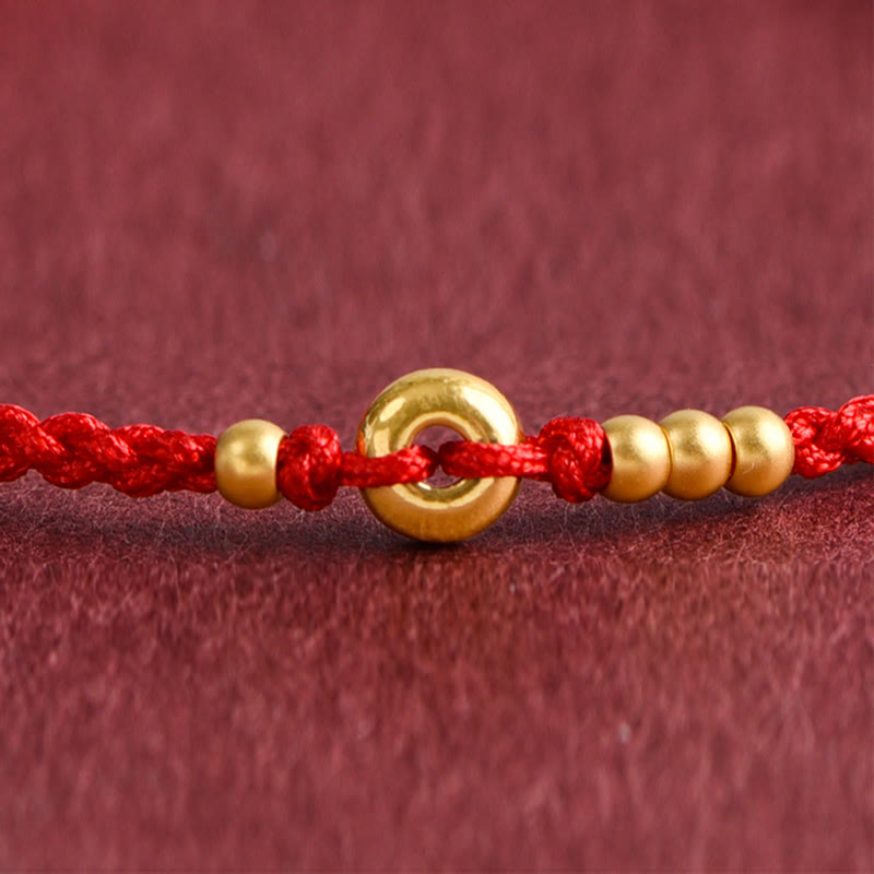 Buddha Stones 999 Gold Small Peace Buckle Design Handmade Luck Braided Rope Bracelet Anklet