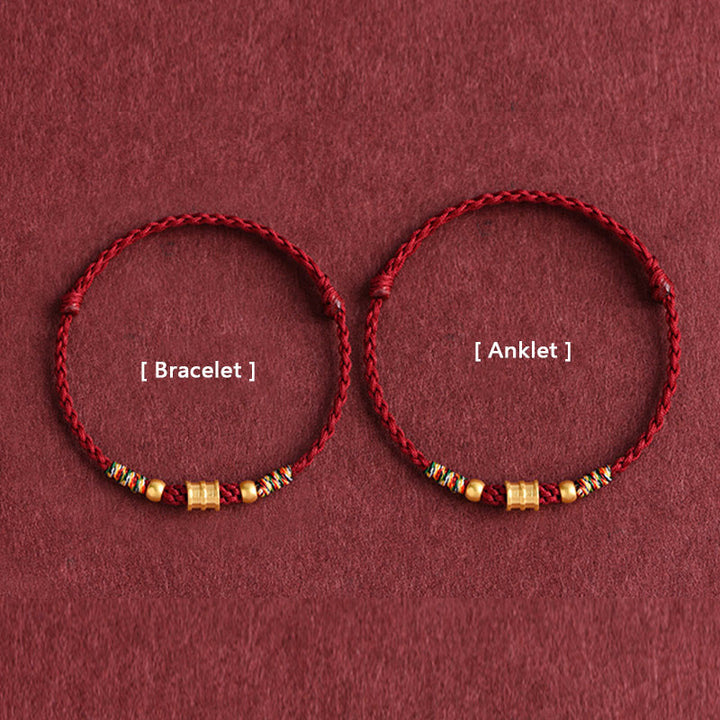 Buddha Stones 999 Gold Small Bucket Shape Design Handmade Luck Braided Rope Bracelet Anklet - image 11