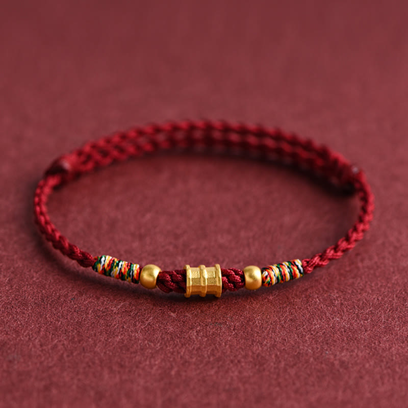 Buddha Stones 999 Gold Small Bucket Shape Design Handmade Luck Braided Rope Bracelet Anklet - Anklet(Circumference 18-30cm) - Dark Red - image 0
