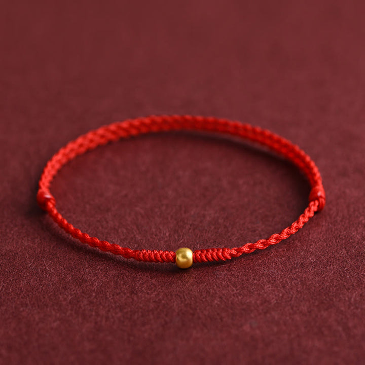 Buddha Stones 999 Gold One Mini Bead Design Handmade Strength Braided Rope Bracelet Anklet