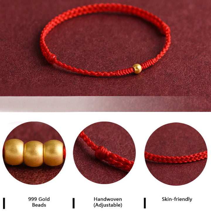 Buddha Stones 999 Gold One Mini Bead Design Handmade Strength Braided Rope Bracelet Anklet