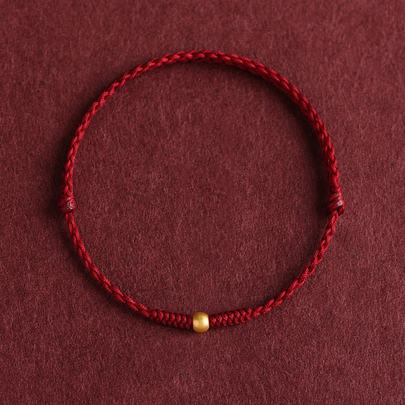 Buddha Stones 999 Gold One Mini Bead Design Handmade Strength Braided Rope Bracelet Anklet - Anklet(Circumference 18-30cm) - Dark Red - image 0