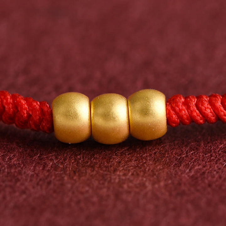 Buddha Stones 999 Gold Mini Three Beads Design Handmade Luck Rope Bracelet Anklet