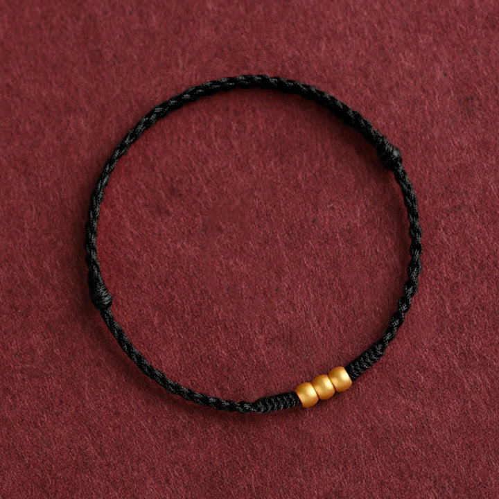 Buddha Stones 999 Gold Mini Three Beads Design Handmade Luck Rope Bracelet Anklet - image 10