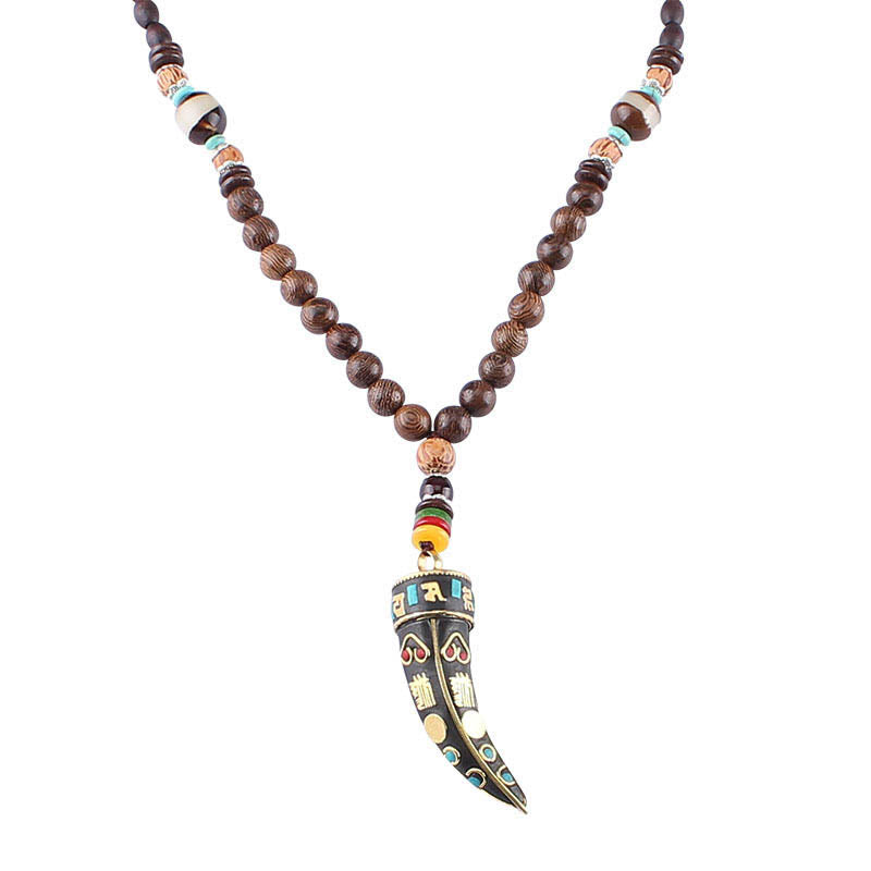 Buddha Stones Tibet Wenge Wood Om Mani Padme Hum OM Symbol Mantra Horn Pattern Protection Necklace Pendant - image 7
