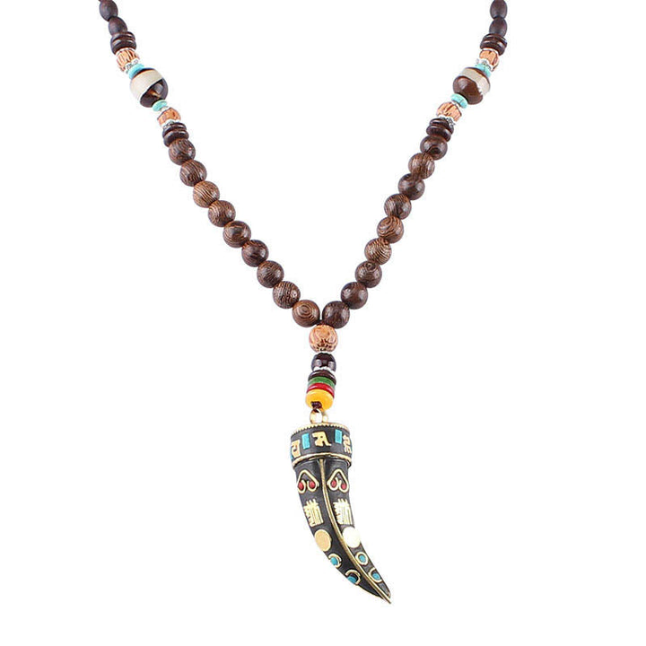 Buddha Stones Tibet Wenge Wood Om Mani Padme Hum OM Symbol Mantra Horn Pattern Protection Necklace Pendant - image 7