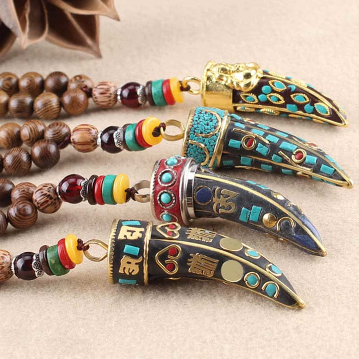 Buddha Stones Tibet Wenge Wood Om Mani Padme Hum OM Symbol Mantra Horn Pattern Protection Necklace Pendant - image 17