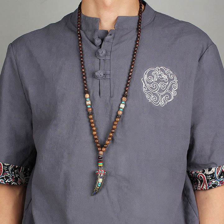 Buddha Stones Tibet Wenge Wood Om Mani Padme Hum OM Symbol Mantra Horn Pattern Protection Necklace Pendant - image 13